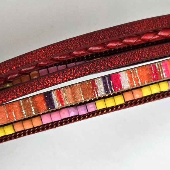 Leather Wrap Boho Bracelet With Magnetic Closure 7" in Length - Picture 8 of 8